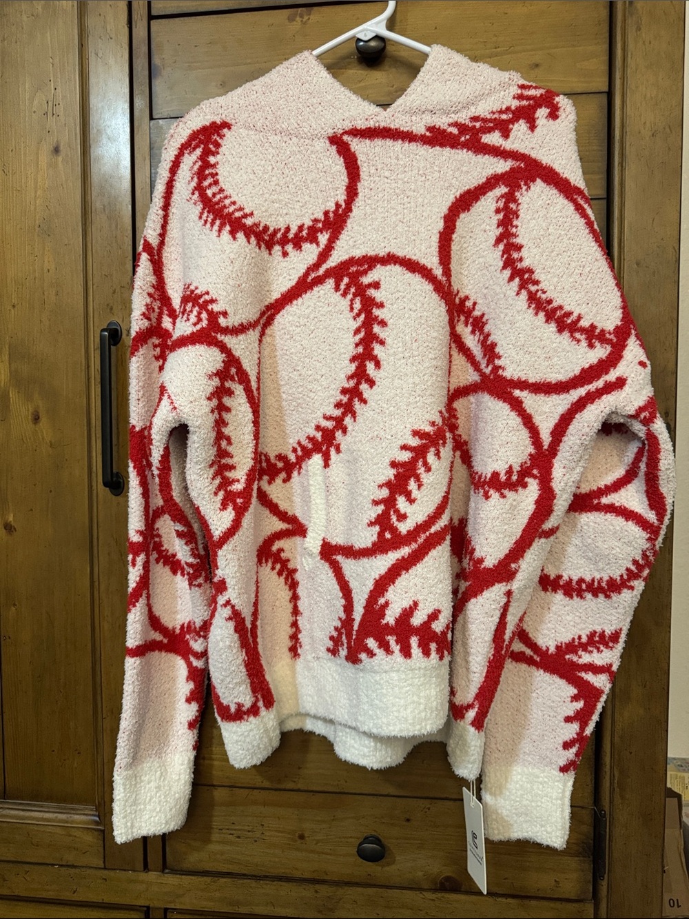 Cozy Red & Cream Baseball Hoodie Sweater- super soft!!!